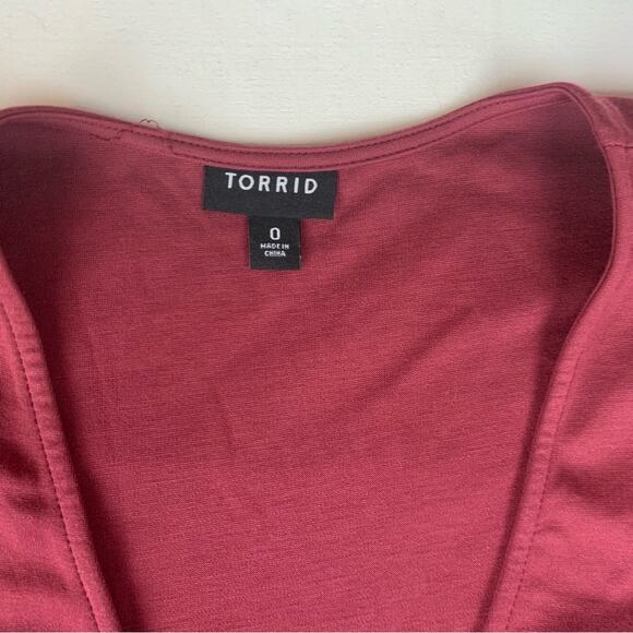 Torrid size 0 large 12 Red A-Line faux Wrap Midi Dress knee length wine - Picture 5 of 13